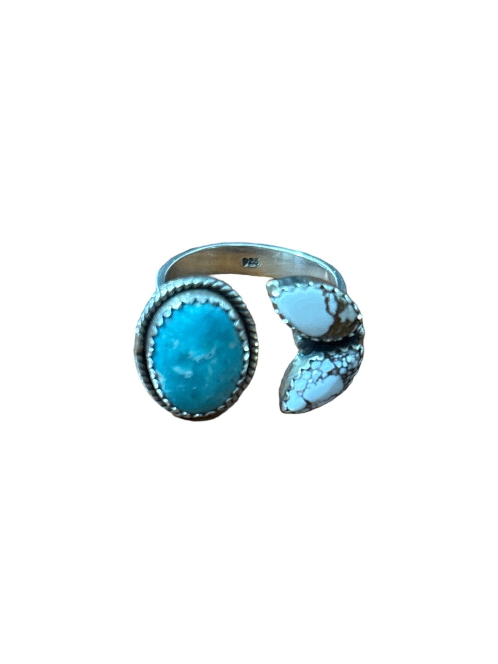 Sterling Silver Kingman and White Buffalo Turquoise Floater Ring - adjustable